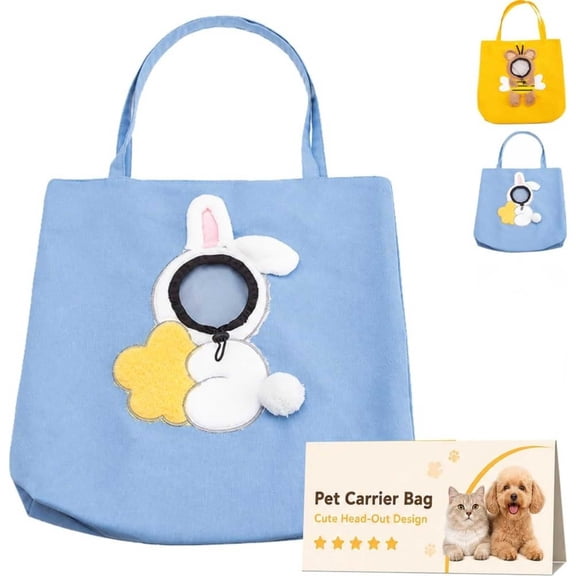 Pawpeek Bag, Pet Peek Carrier Bag, Cute Dew Head Bunny-Shaped Pet Shoulder Bag, Portable Breathable Cat Carrier Pet out Bag for Small Cat Dog Outdoor Travel Camping (Bunny, L)