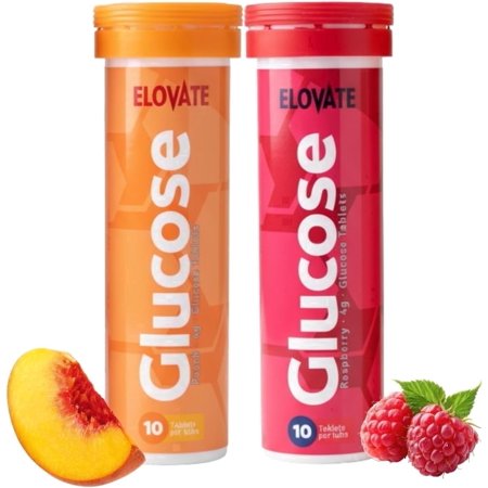 ELOVATE Fast-Acting Glucose Tablets, Peach & Raspberry – 4g Each, 2 Tubes (20 Count), Gluten-Free, Fat-Free, FSA/HSA Eligible