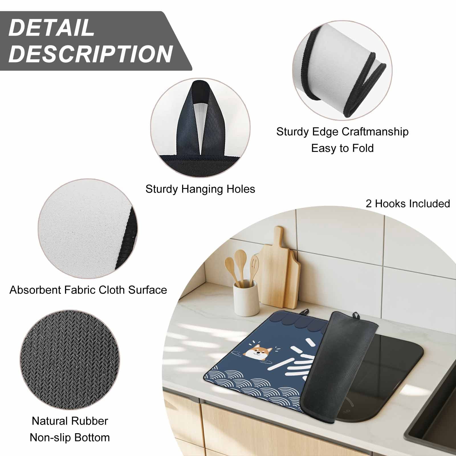 Navy Blue Cute Puppy Stove Top Cover for Electric Stove, Heat-proof & Non Slip Glass Top Stove Cover Protector, Modern Abstract Dog Bathing Kitchen Flat Cooktop Rubber Mat 24x21 Inches
