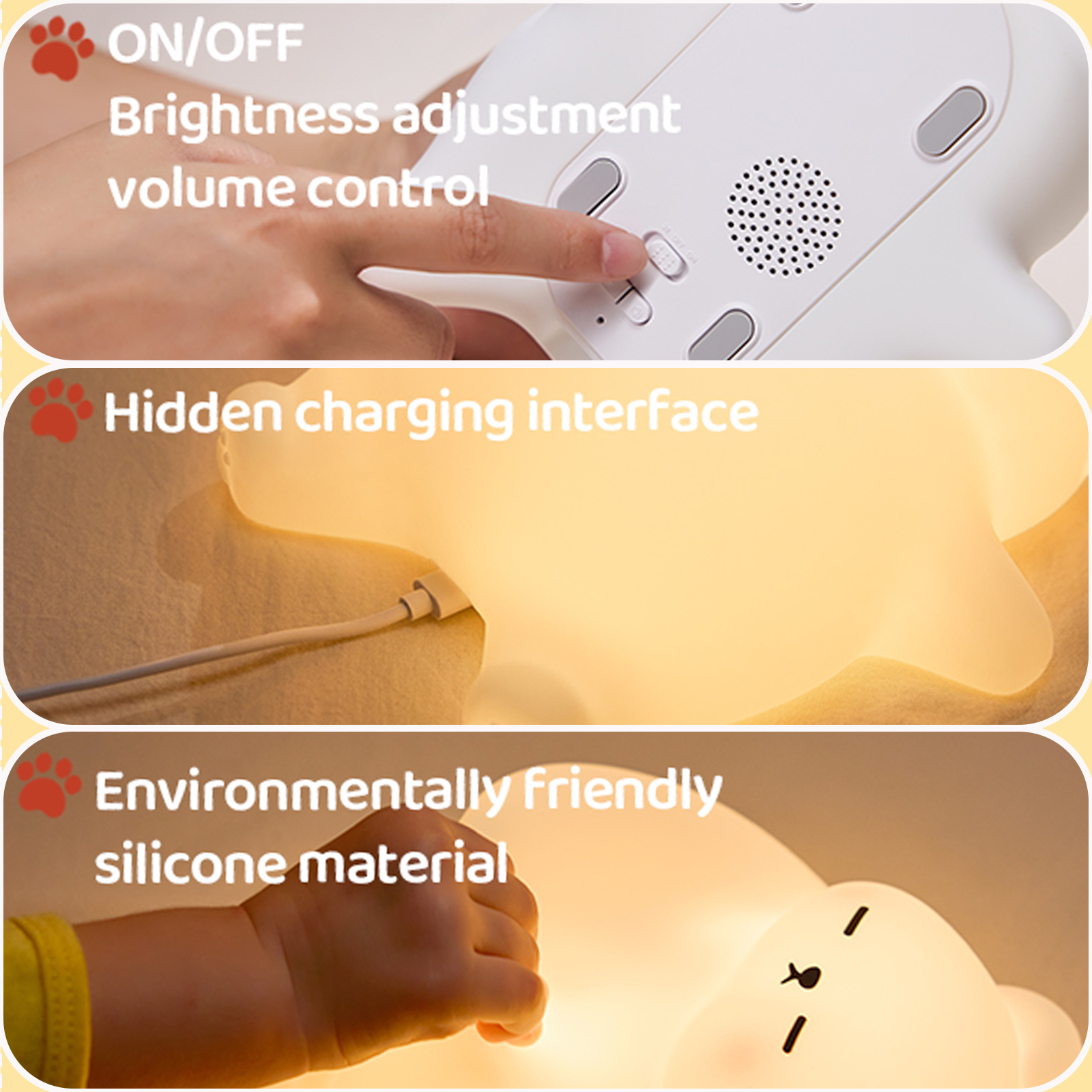 Snoring Bear Night Light for Kids, Rechargeable Cute Bear Silicone Lamp with Snoring Sound Effect & Timer, Dimmable Nursery Lights for Kids Room Decor, Funny Christmas Gifts for Kids Boys Girls