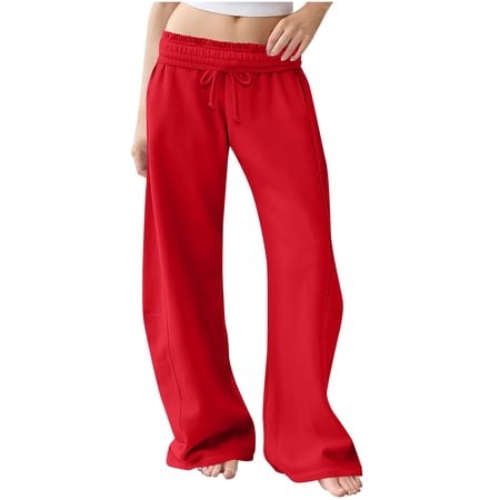 Women S High Waisted Drawstring Pants Wide Leg Solid Color Sweatpants Casual Loose Flared Yoga Pants With Pockets