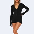 thumbnail image 4 of qolati Women Pajama Rompers Long Sleeve Ribbed Knit Bodysuits Button Down V Neck Jumpsuits Onesie, 4 of 9