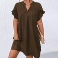 thumbnail image 5 of Women Dresses SawvnmWomen's Fashion V-neck Solid Color Short Sleeve Pleated Layered Hem Leaf Sleeve Dress Gift for Women, 5 of 6