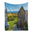 thumbnail image 1 of Outhouse Soft Flannel Fleece Throw Blanket, Old Rustic Wooden Cottage Barn Shed in a Farm Village Image, Cozy Plush for Indoor and Outdoor Use, 50" x 70", Dark Grey Sky Blue, by Ambesonne, 1 of 6