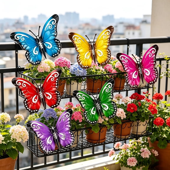 6 Pcs Metal Butterfly Wall Art Outdoor Decor,Colorful Fence Wall Art Decor,3D Metal Butterflies Wall Sculpture,Butterflies Decoration Hanging for Bedroom Balcony Garden Outdoor Yard,Christmas Gift