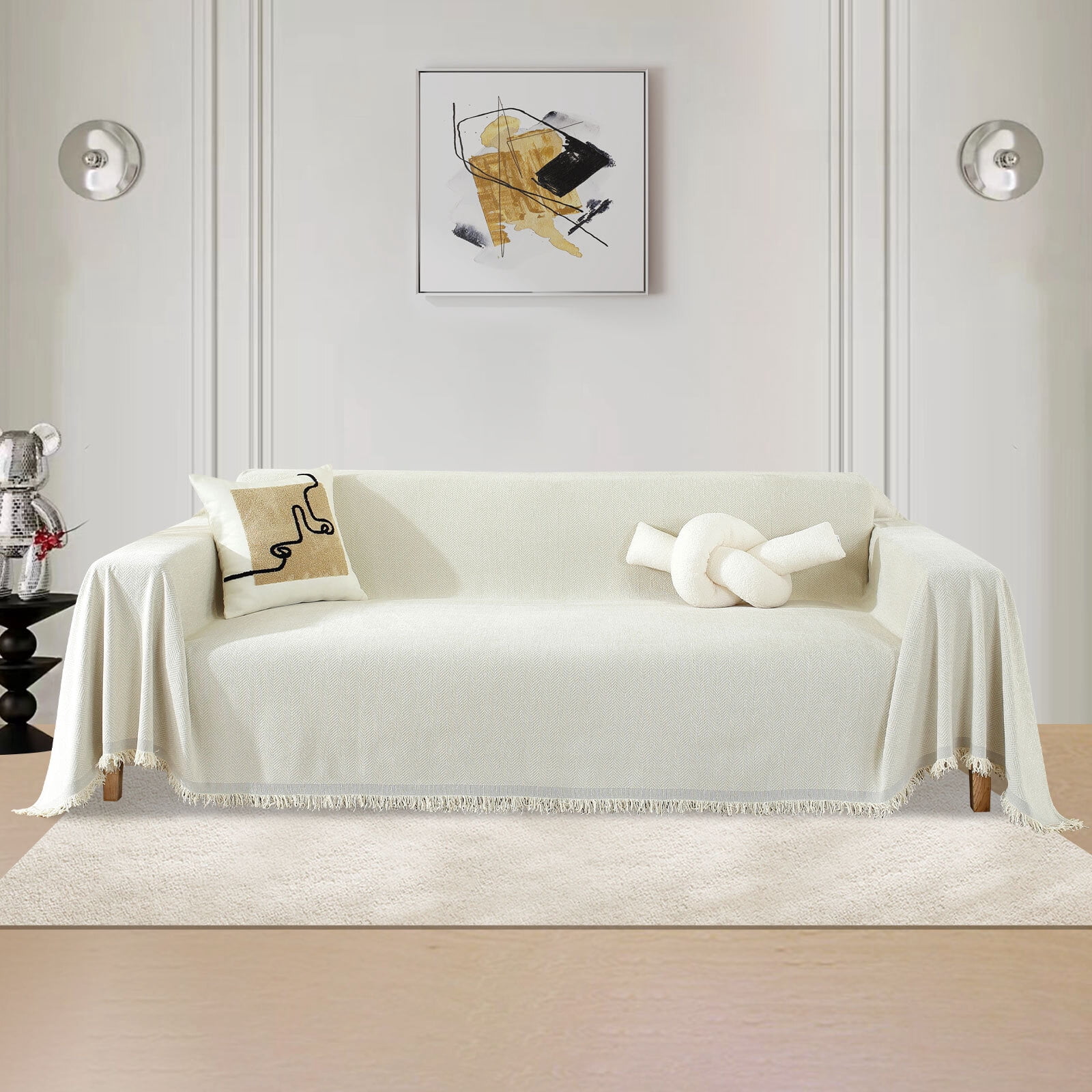 Chenille Couch Cover Pet Friendly Sofa Cover Washable Reversible Sofa Slipcover for Sectional Sofa, Loveseat, 2 or 3 Cushion Couch, Corner Sofa, Futon Cover