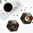 thumbnail image 4 of Yiaed Realistic Rose Skull Print Leather Coasters for Drinks - Cup Coasters Coffee Table Kitchen Table Bar, Home & Office Gifts Handmade Drink Coasters-Hexagon, 4 of 6