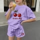 thumbnail image 4 of Conjuntos de blusas y camisas de cuello redondo y manga corta para niños, conjunto de dos piezas de top y pantalones cortos de manga corta con cuello redondo y manga corta para niños, top de poliéster, 4 of 6