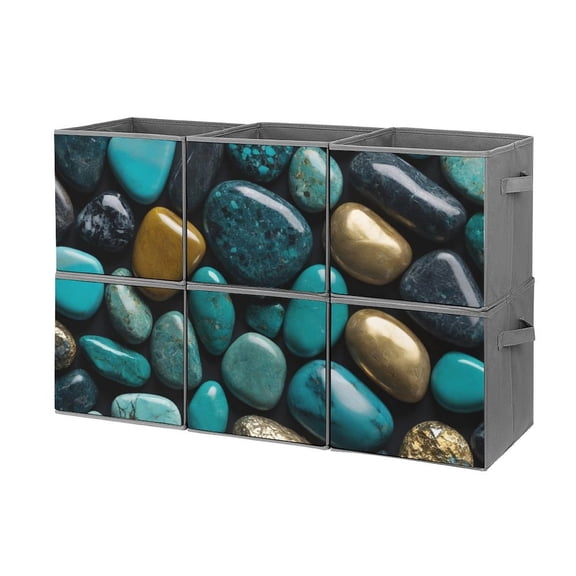 Set of 6 Collapsible Oxford Fabric Storage Cubes with Handles, Foldable Closet Organizer Bins for Clothes, Toys, Shelves, Home & Kitchen Turquoise