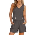 thumbnail image 2 of 2 Piece Sets for Women Cotton Linen V Neck Crop Tank Tops Shorts Sets Lightweight Casual Matching Travel Outfits, 2 of 9