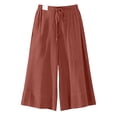 thumbnail image 6 of vigerkar Women Linen Capri Pants Wide Leg Casual Flowy Culottes Summer Lounge Beach Pants with Pockets (Brick Red, XXL), 6 of 8