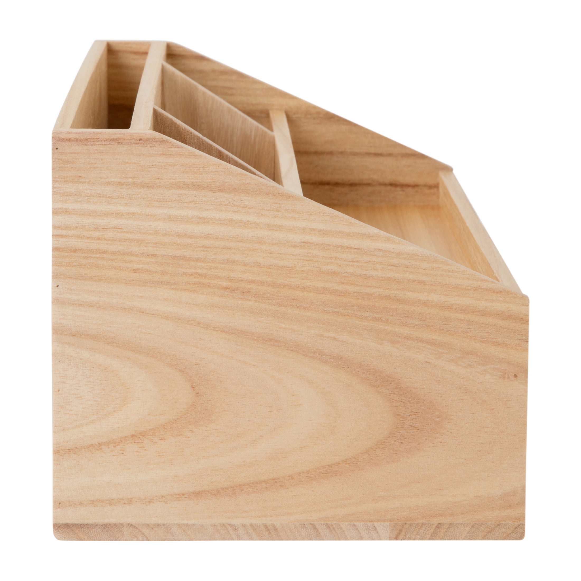 Martha Stewart Weston Wooden Desktop Organizer with Open Lower Storage Compartment, Paulownia Wood Multipurpose Storage Caddy, Light Natural