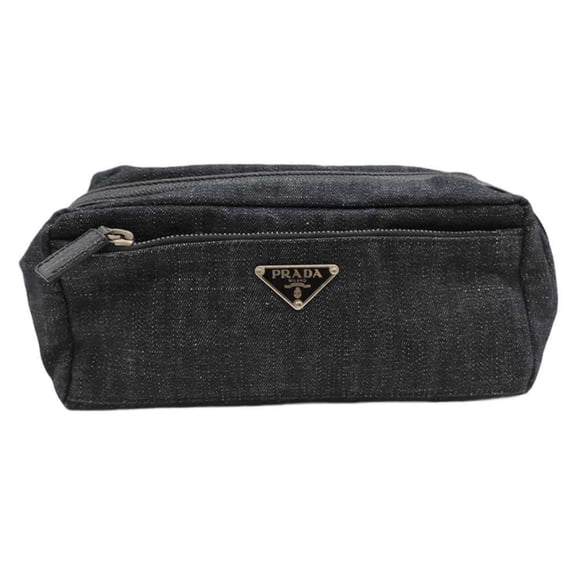 Pre-Owned Prada Multi Pouch, Denim Canvas, Navy, Triangle Design, Women's PRADA
