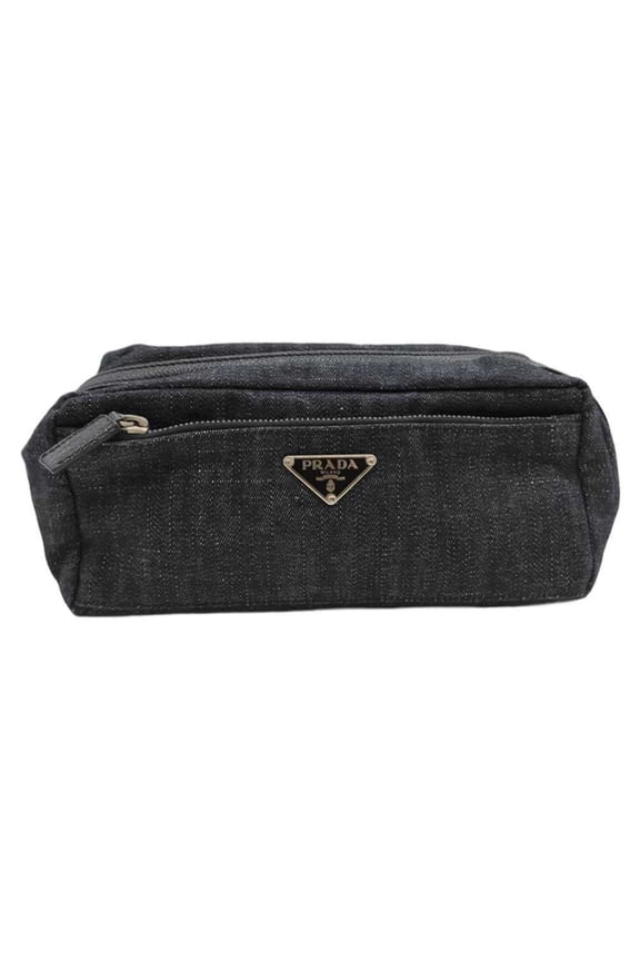 Pre-Owned Prada Multi Pouch, Denim Canvas, Navy, Triangle Design, Women's PRADA
