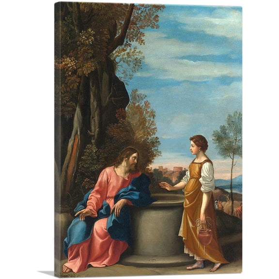 ARTCANVAS Jesus And The Woman From Samaria Canvas Art Print by Guido Reni - Size: 12" x 8" (0.75" Deep)