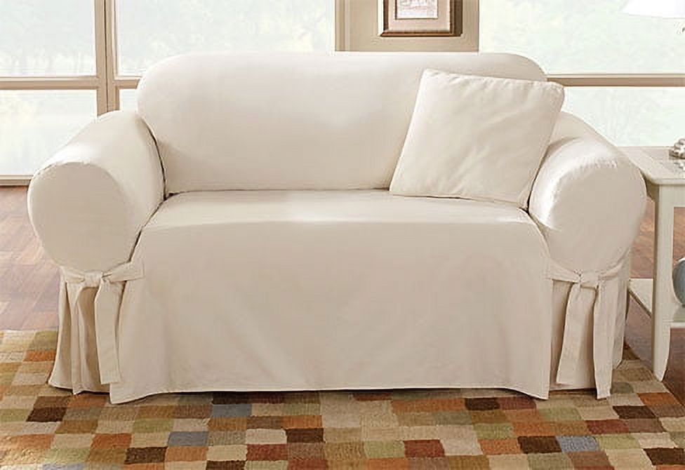 Classic Slipcovers Cotton Twill Sofa Slipcover – 3-Seater, Solid Oak, One Piece, Machine Washable