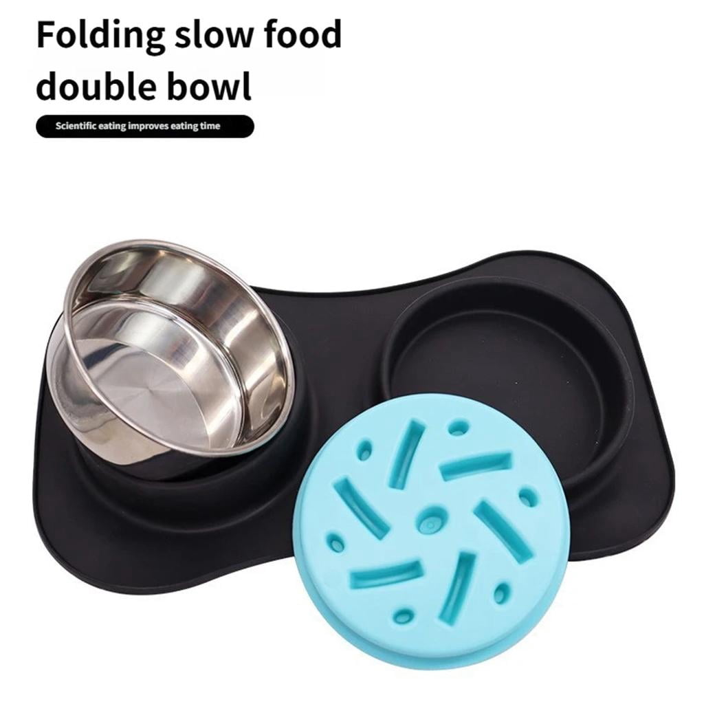 Giaone Silicones Detachable Dog Bowl With Slow Feed Foldable Double Bowl For Dog Meals And Drinking