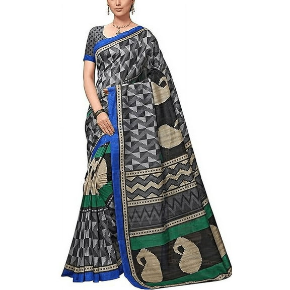 Accessorize Kingdom Silk Saree with Blouse Piece (PC1130_Grey_One Size)