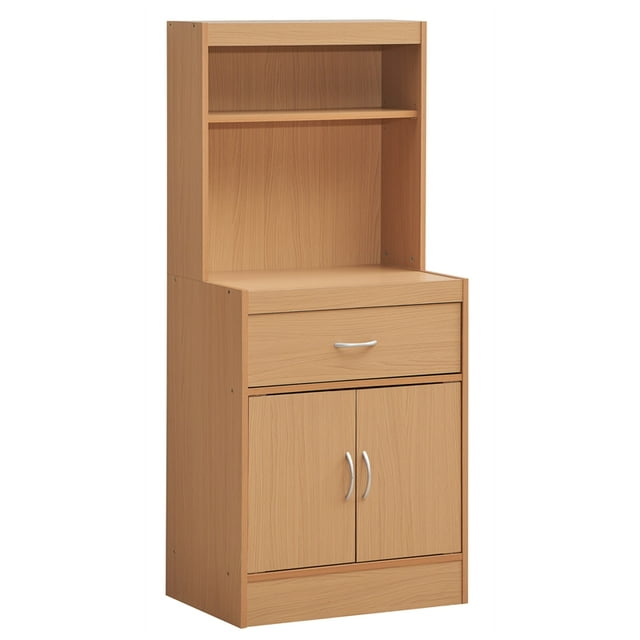 Pemberly Row 54" Tall Open Shelves 1 Drawer Kitchen Cabinet in Beige Wood
