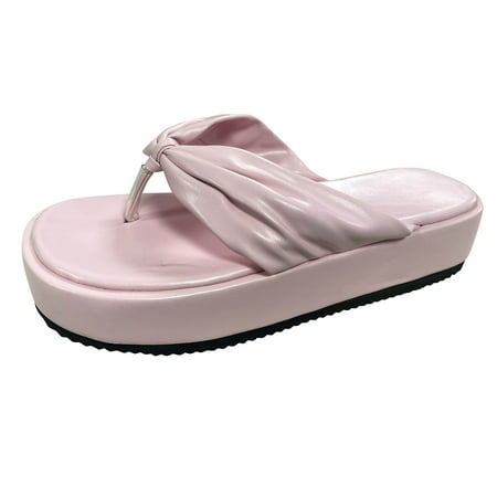 

ZMHEGW Women Sandals Ladies Fashion Solid Color Leather Bow Wedge Platform Flip Flop Sandals Shoes For Womens