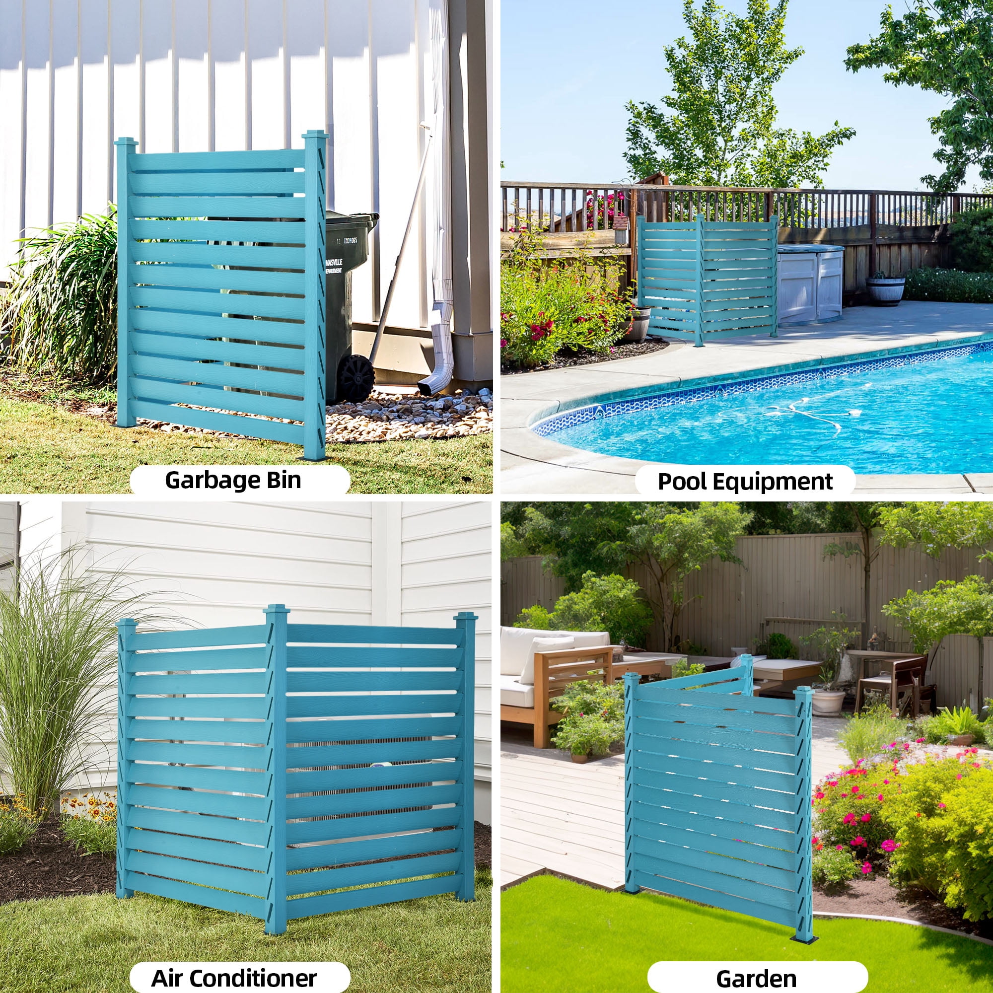 Dextrus 2-Panel Air Conditioner Fence 31" x 45" Outdoor Privacy Screen for Trash Cans, Pool Equipment, Blue