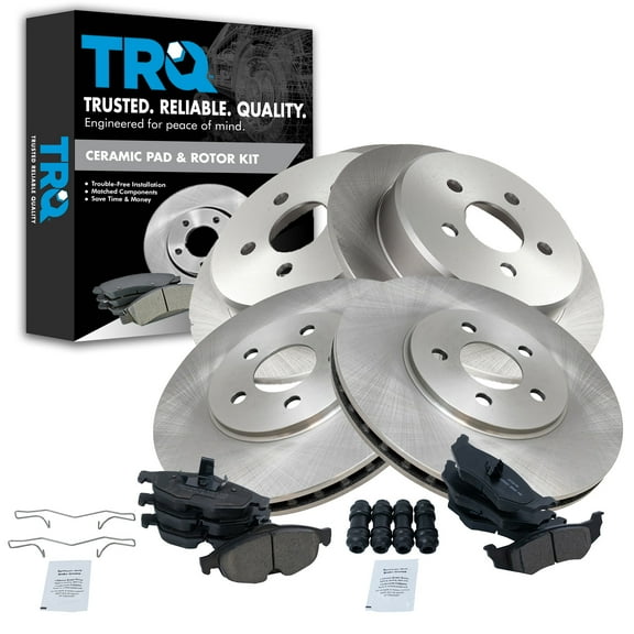 TRQ Front and Rear Brake Pad & Rotor Kit Brake Pads Brake Rotor Ceramic Fits Select 2001-2006 Chrysler Sebring 2001-2005 Dodge Stratus