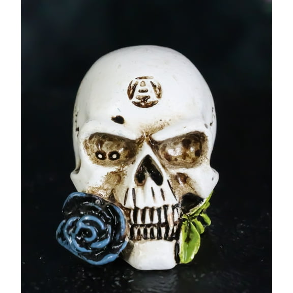 Gothic Tango Vampire Skull Biting Black Rose Stalk Mini Dark Alchemy Figurine