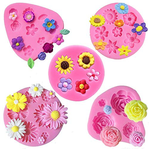 Flower Fondant Cake Molds-4 Pcs-Daisy Flower,Rose Flower,Chrysanthemum Flower and Small Flower,Candy Silicone Molds Set for Chocolate,Fondant,Polymer Clay,Soap,Crafting Projects & Cake Decoration 