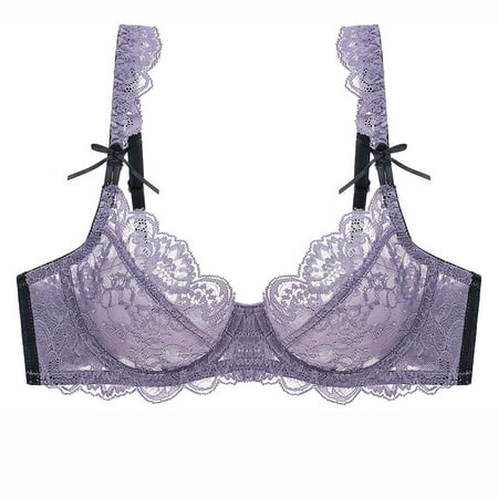 Women s Lace Underwire Bra Full Coverage Lace Bralette Everyday Balconette Bra(Purple 34D)