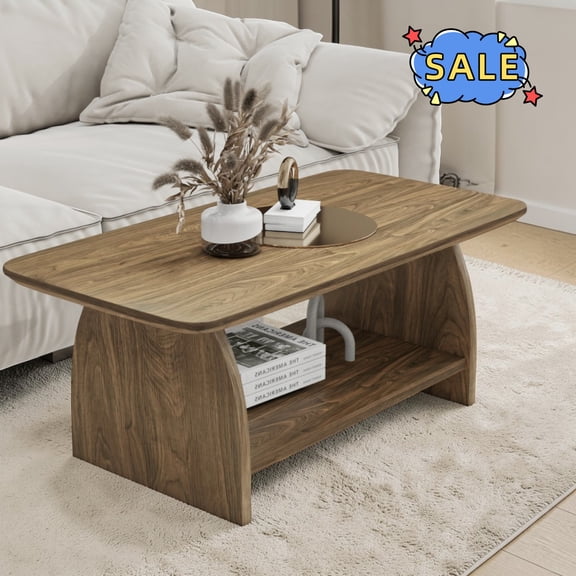 Hassch 2-Tier Modern Coffee Table, Center Table with Storage Shelf for Living Room, Easy Assembly, Wood Color