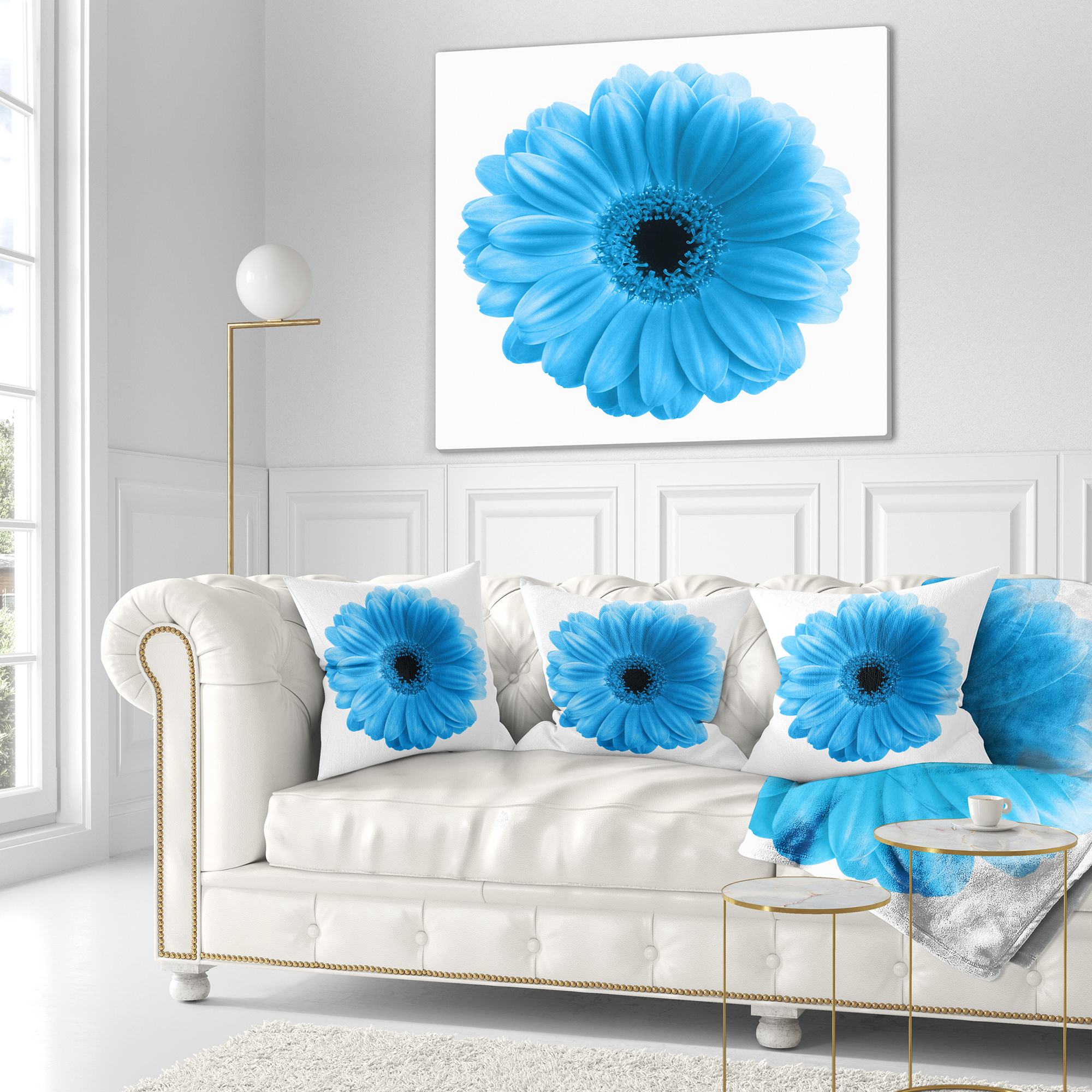 Designart Isolated Blue Flower - Floral Throw Pillow - 16x16