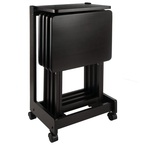 Coffee Folding Snack Table Set With Mobile Cart 32 Inch 4-Pack