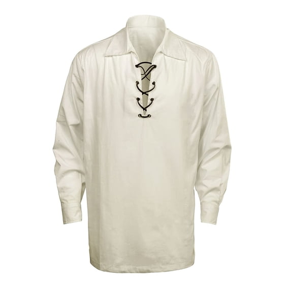Fashion Medieval Retro T-Shirts for Mens Scottish Jacobite Ghillie Kilt Shirt Lace up Pirate Renaissance Tops