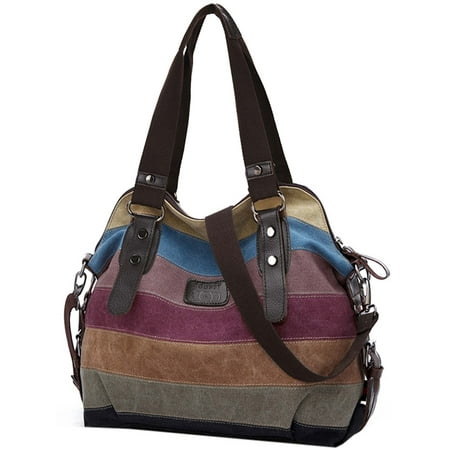 Handbags for Women, Multicolor Stripe Leisure Canvas Shoulder Bag Cross Body Bag Tote Handbags for Women Ladies