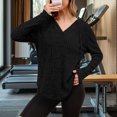 thumbnail image 5 of Womens Cozy Knit Sweaters Hoodies Ribbed V Neck Pullover Sweatshirts for Fall Outfits S-XXL 01-Black L, 5 of 5