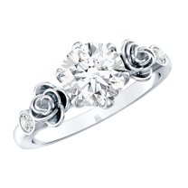 Rosec Jewels Lab Created Diamond Solitaire Ring - 1 Ct Diamond Nature Inspired Engagement Ring (7 mm, Ef-Vs Quality), 18K White Gold, US 11.50