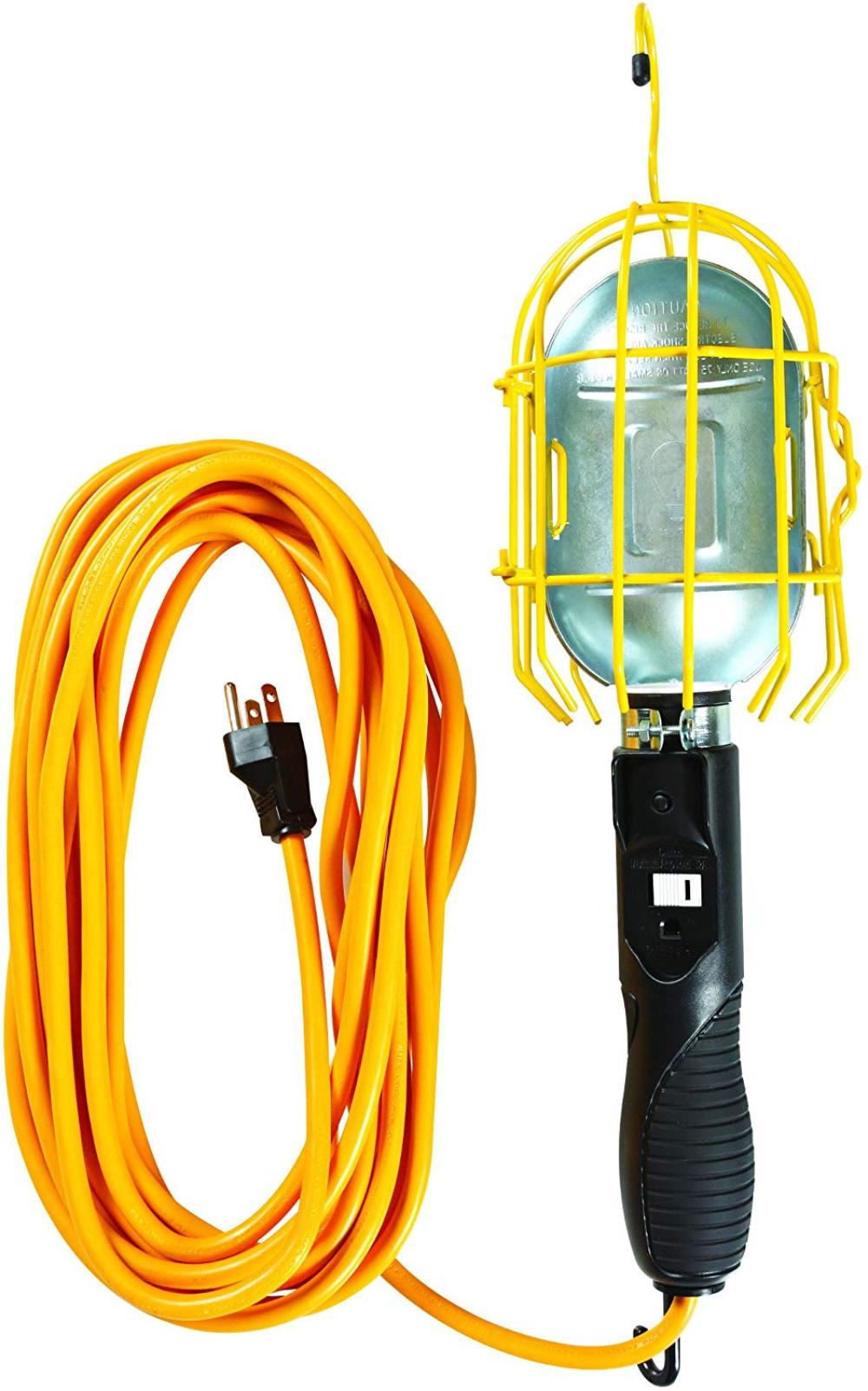 2893 16/3 SJTW Trouble Light Work Light with Metal Guard and Outlet, 25