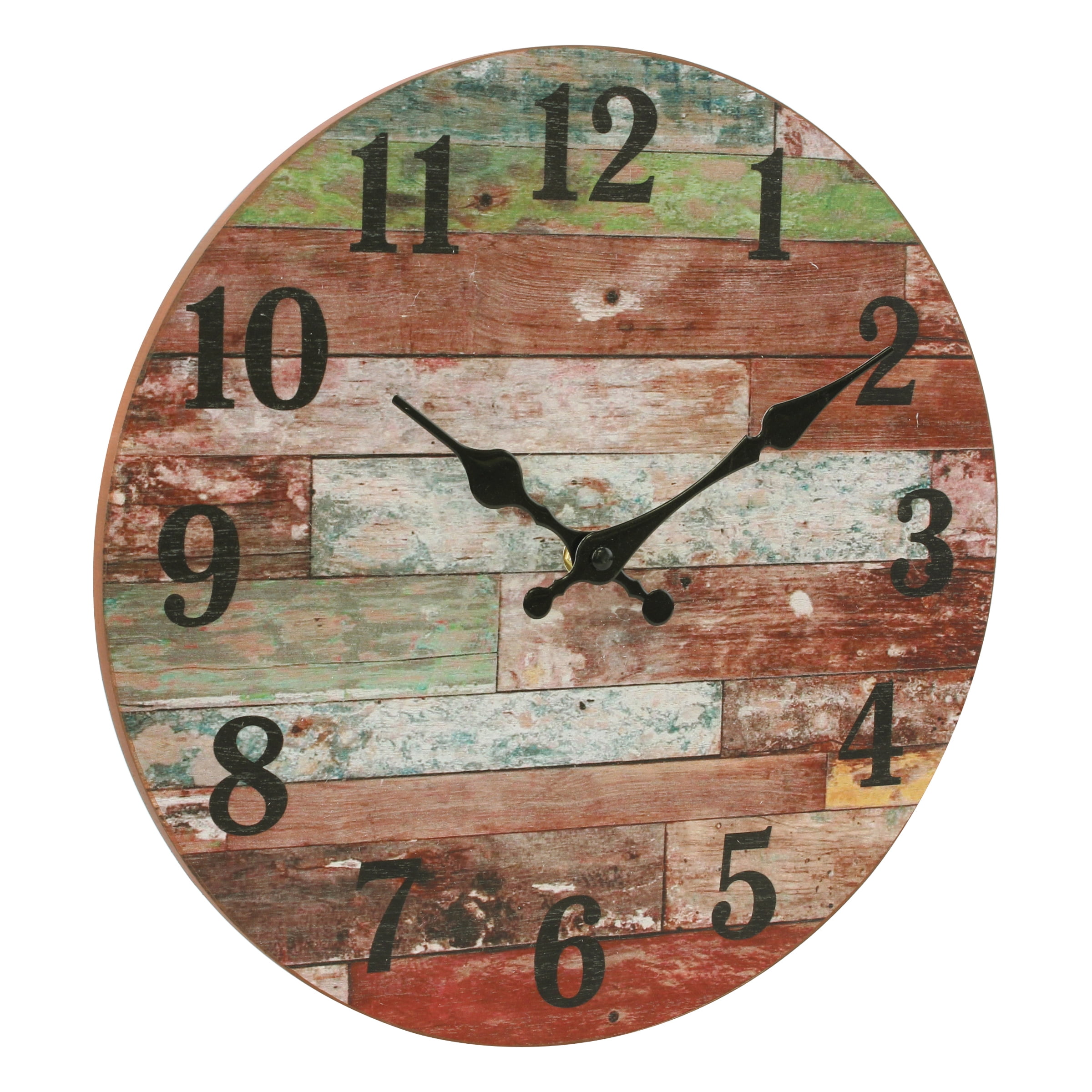 Stonebriar Rustic Farmhouse 12 Inch Round Wooden Wall Clock Battery Operated