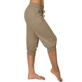 thumbnail image 2 of Langwyqu Women Drawstring Capri Yoga Pants Lounge Joggers Pants Knee-length Trousers, 2 of 5