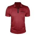 thumbnail image 5 of IWRICH Men's Short Sleeve Polo Shirts Quarter-Zip Casual Slim Fittops Lapel Neck Basic V Neck Tees Red XL, 5 of 7