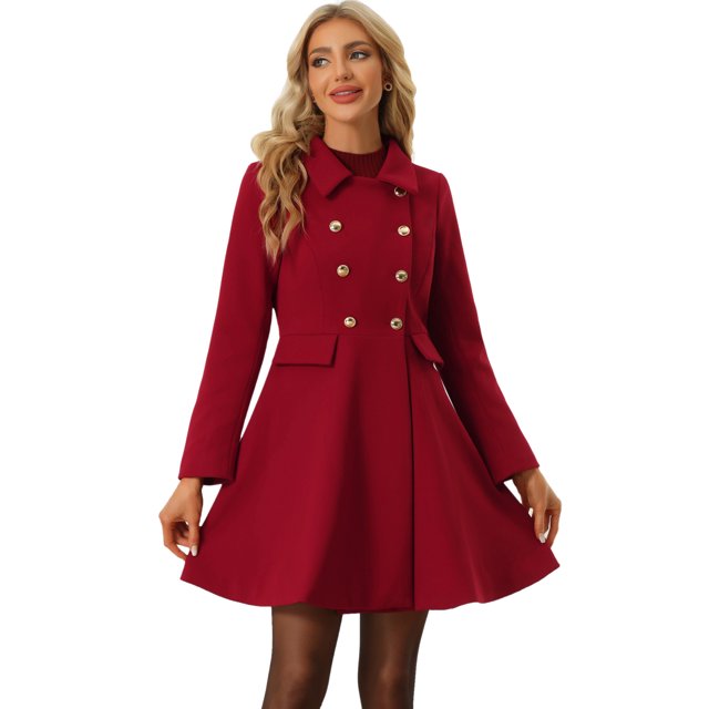 Abrigo de Invierno con Solapa para Mujer Abrigo con Doble Botonadura rojo M