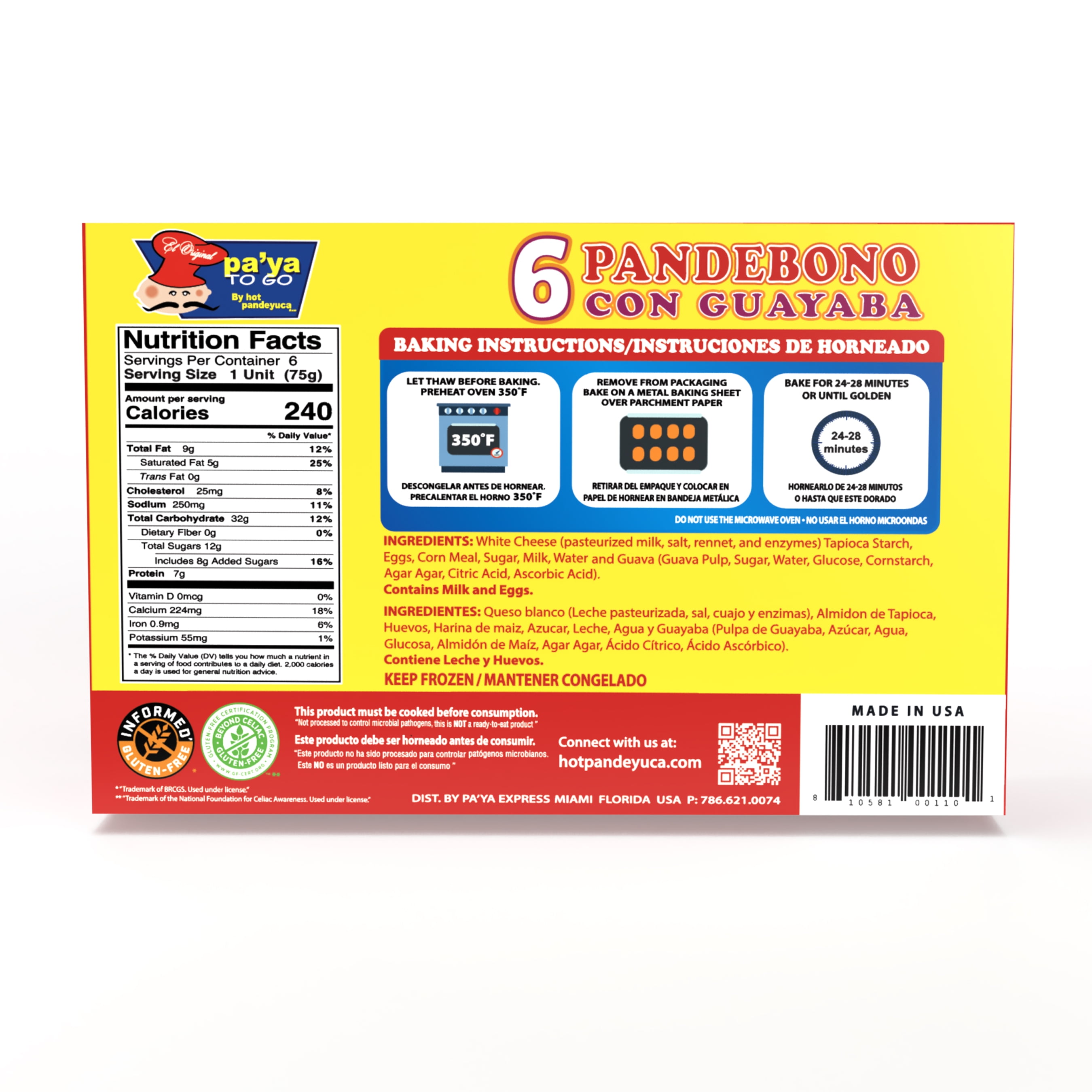 Hot Pandeyuca Gluten-Free Cheese Bread with Guava Filling, 6-Pack