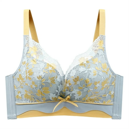 New Low Price: Wireless Bras  Sujetadores inalámbricos  Woman s Lace Embroidered Glossy Comfortable Breathable Bra Underwear No Rims SOPATENOR Blue 36