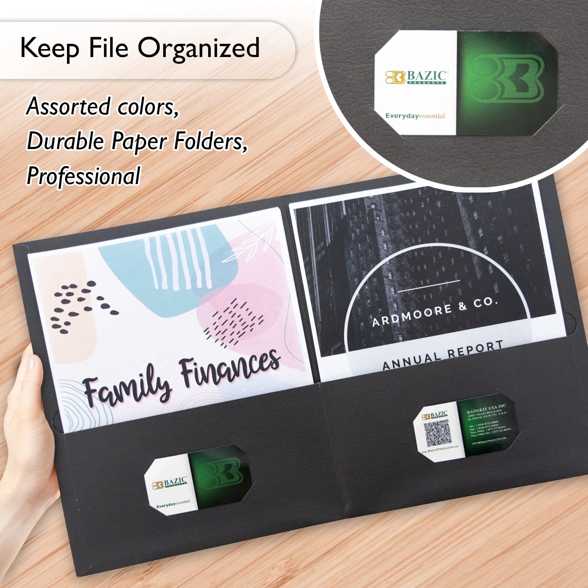BAZIC 2 Pockets Paper Folder, Premium Leatherette Portfolio, Letter Size Folder, 25-Count