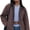 Khaki, variant on EMMIOL Women's Vintage Washed Denim Jacket Oversized Zipper Front Contrast Collar Jean Jacket with Pockets Casual Y2K Streetwear