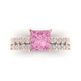thumbnail image 2 of Clara Pucci 14K Rose Gold Princess Cut 2Ct Simulated Pink Diamond Engagement Ring + Matching Band - Luxury Box Included, 2 of 7