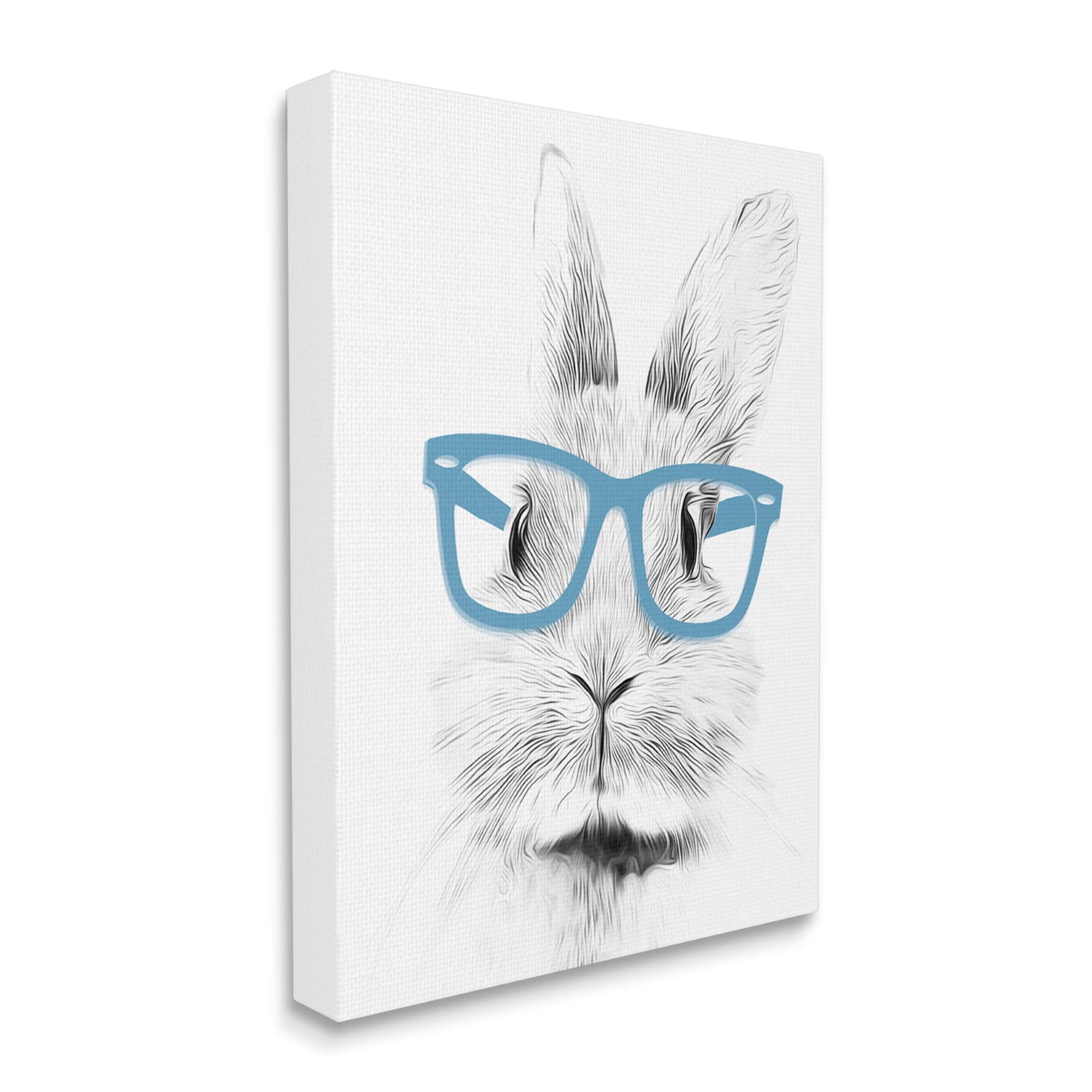 Stupell Industries Monochrome Bunny Rabbit Blue Glasses Portrait Design Graphic Art Gallery-Wrapped Canvas Print Wall Art, 16x20, by Annalisa Latella