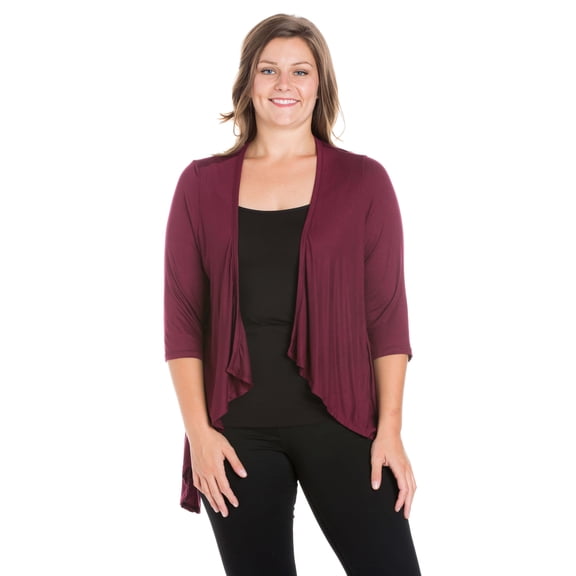 Plus Size Open Front Elbow Sleeve Cardigan