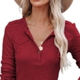 thumbnail image 2 of Blusa roja de manga larga con escote en V, diseño de medio botón, corte ajustado, elegancia sencilla, talla S, 2 of 6