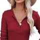 thumbnail image 2 of Blusa elegante y ajustada de color puro con medio botón, manga larga y escote en V, talla 3XL, color rojo, 2 of 6